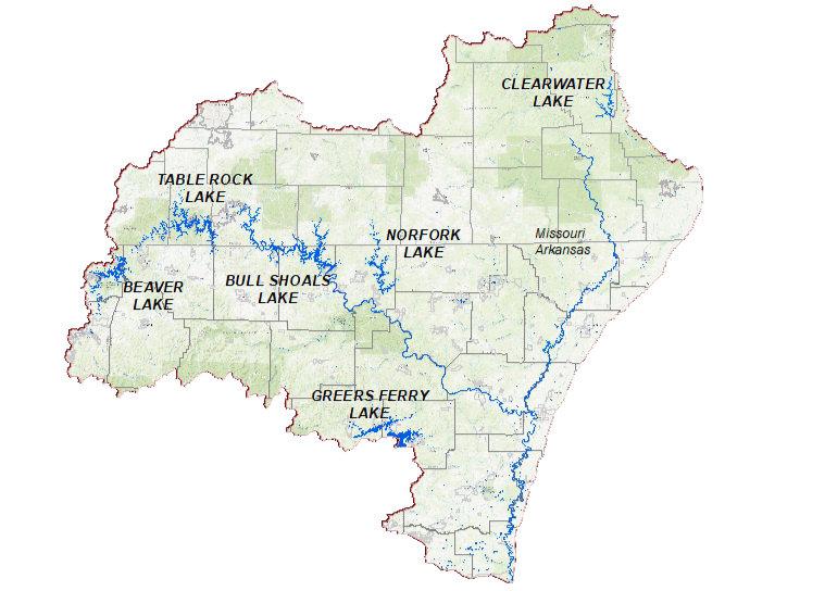 map of the white river basin in arkansas and missouri